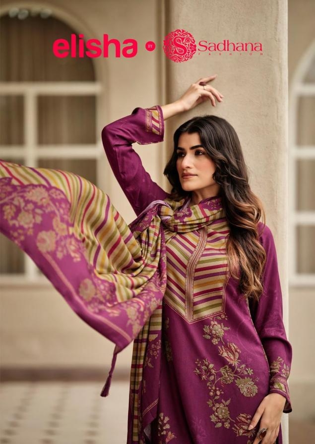 sadhana fashion elisha series 11554 to 11559 pretty viscose pashmina readymade suits in wholesale surat
