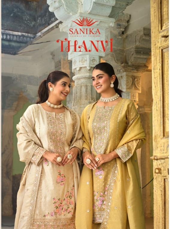 sanika fashion thanvi series 1001 to 1002 fully stitch viscose simmer silk plazzo suits in wholesale surat