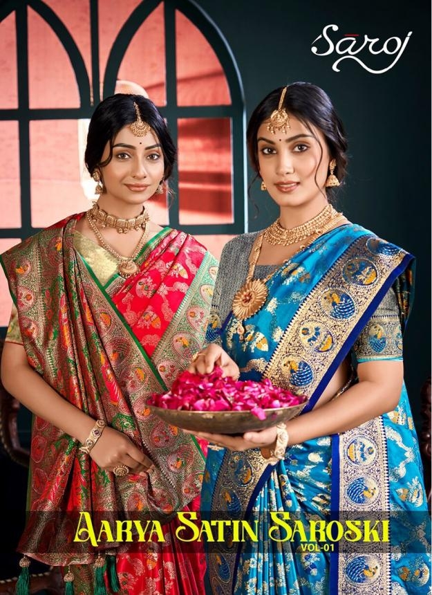 Saroj Aarya satin saroski vol.1 series 1001 to 1004 Satin silk saree in wholesale surat