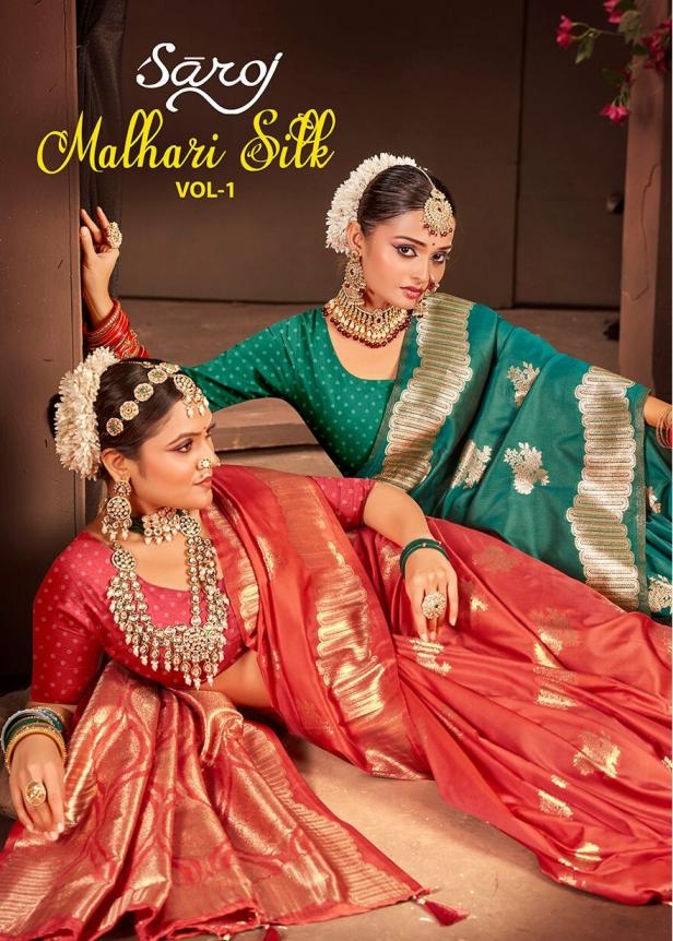 Saroj Malhari silk vol.1 series 1001 to 1006 50*600 silk saree in wholesale surat to  