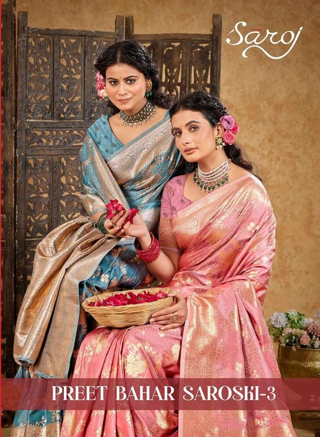 Saroj Preet bahar saroski vol.3 series 3001 to 3004 semi satin silk saree in wholesale surat