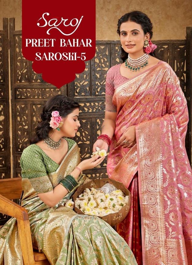Saroj Preet bahar saroski vol.5 series 5001 to 5004 semi satin silk saree in wholesale surat