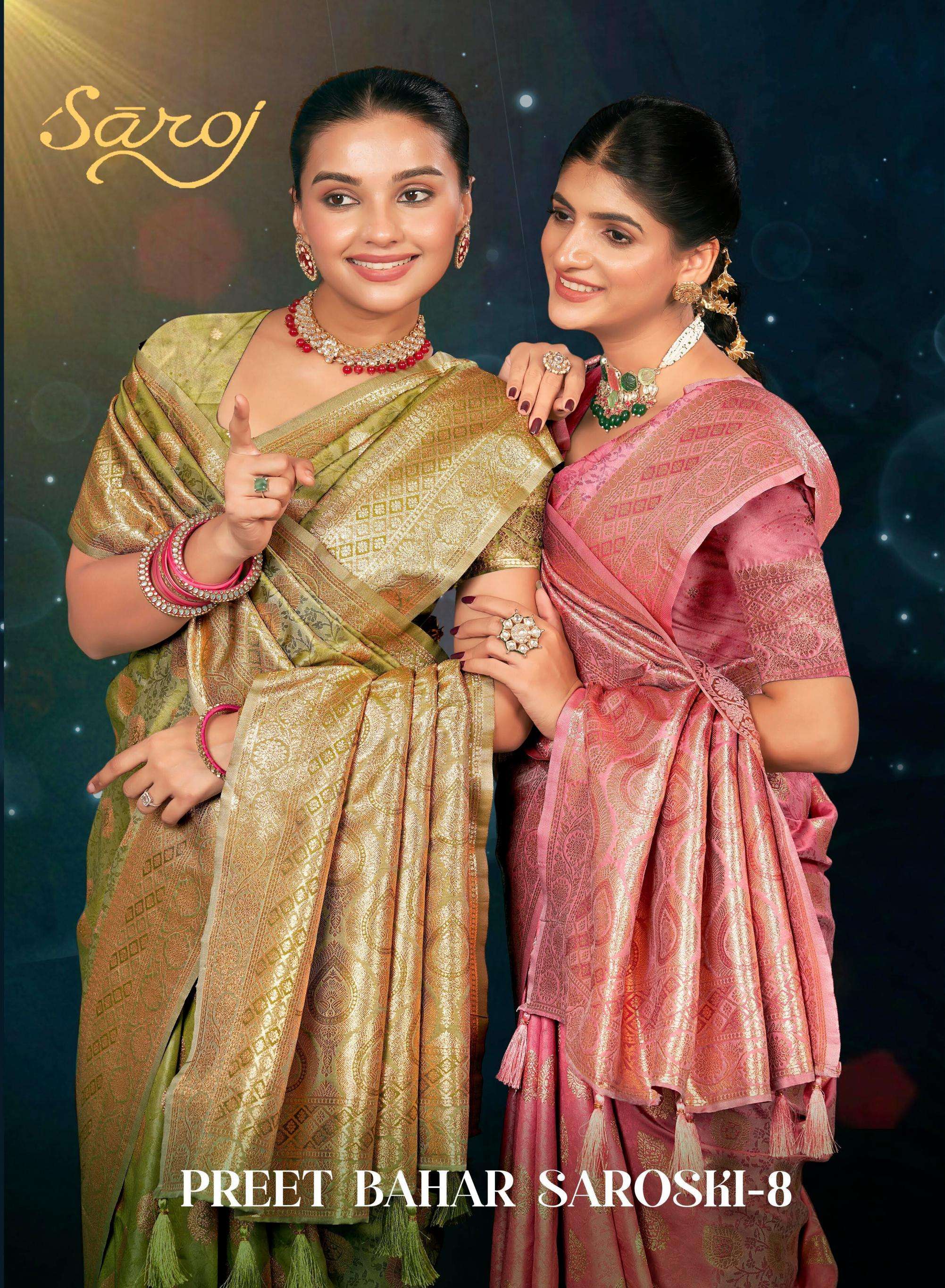 Saroj Preet bahar saroski vol.8 series 8001 to 8004 semi satin silk saree in wholesale surat