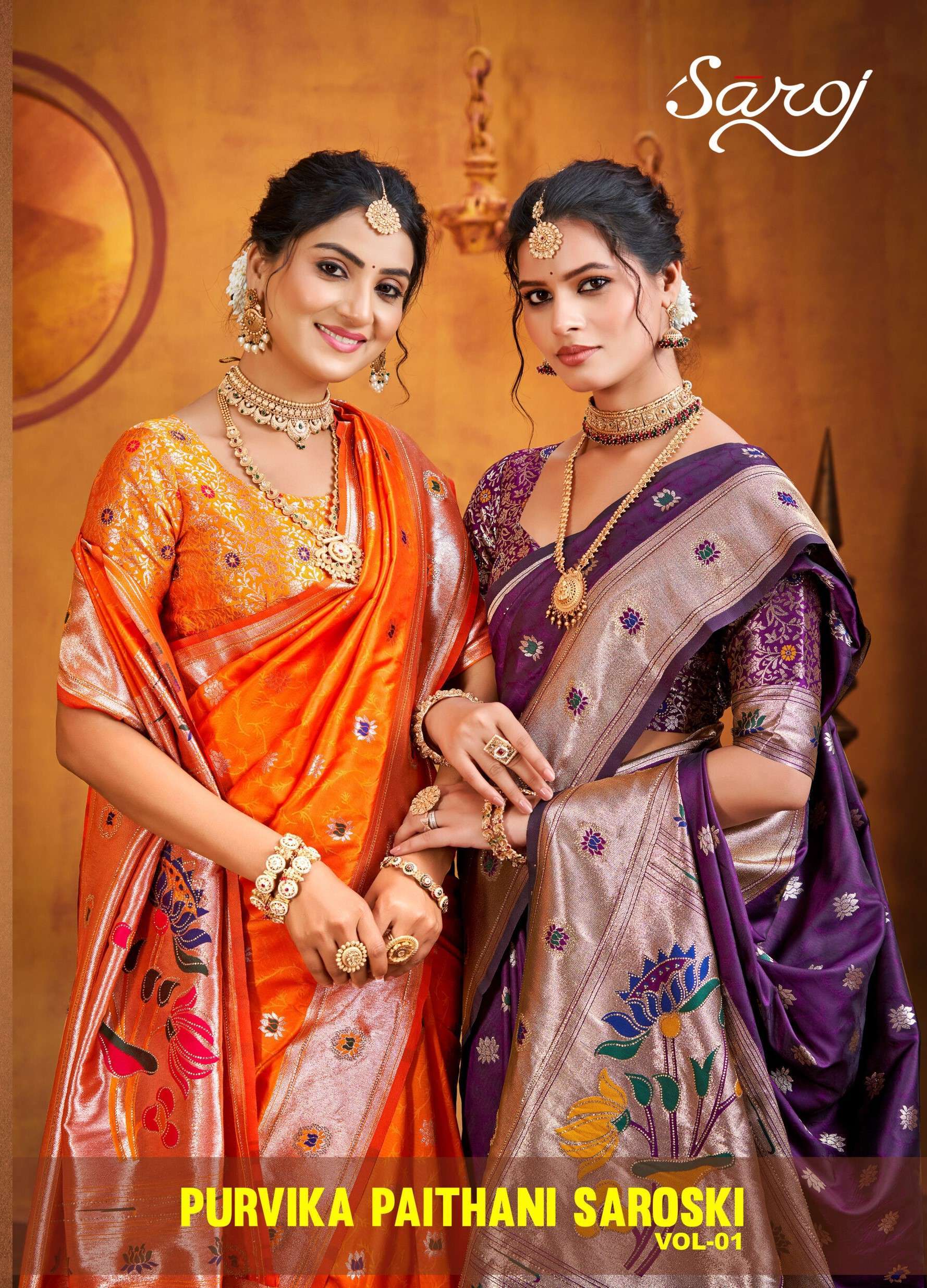 Saroj Purvika paithani saroski vol.1 50*600 series 1001 to 1010 Silk saree in wholesale surat