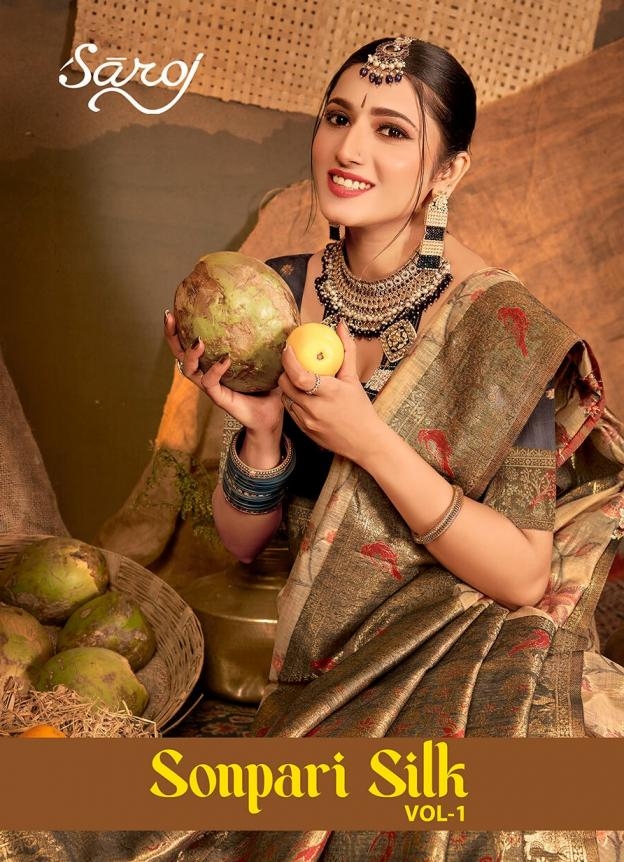 Saroj Sonpari silk vol.1 series 1001 to 1006 Linen cotton saree in wholesale surat