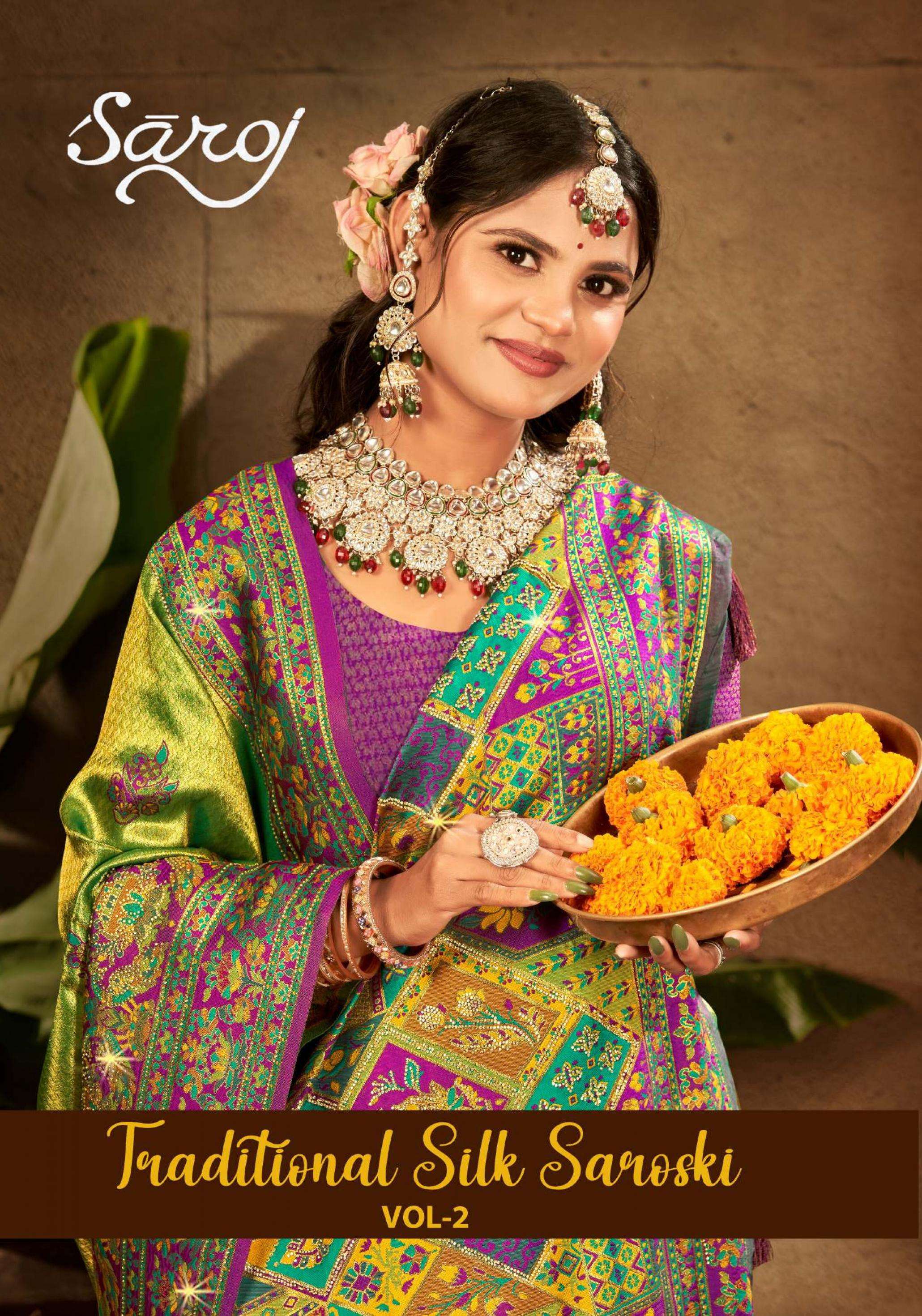 Saroj Traditional Satin Silk vol.2 series 1001 to 1004 Tissue silk saree in wholesale surat