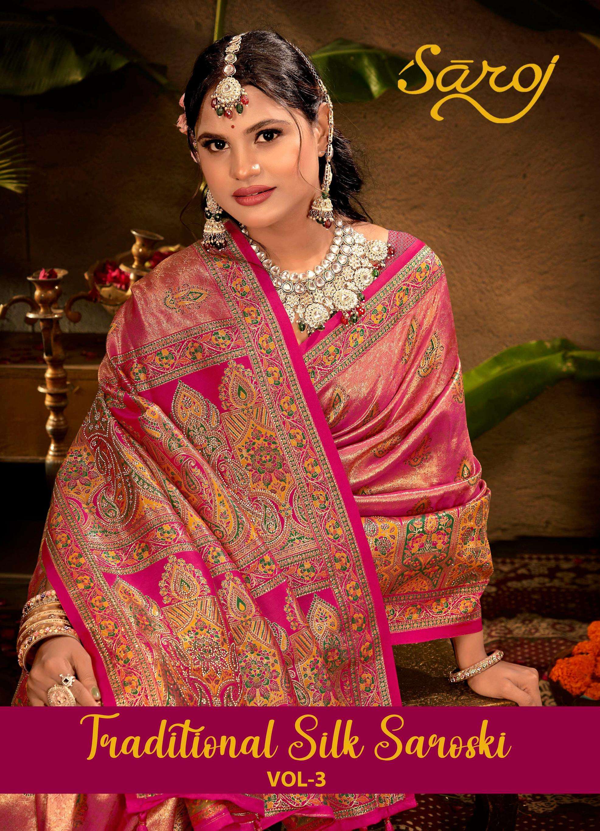 Saroj Traditional Satin Silk vol.3 series 1001 to 1004 Tissue silk saree in wholesale surat