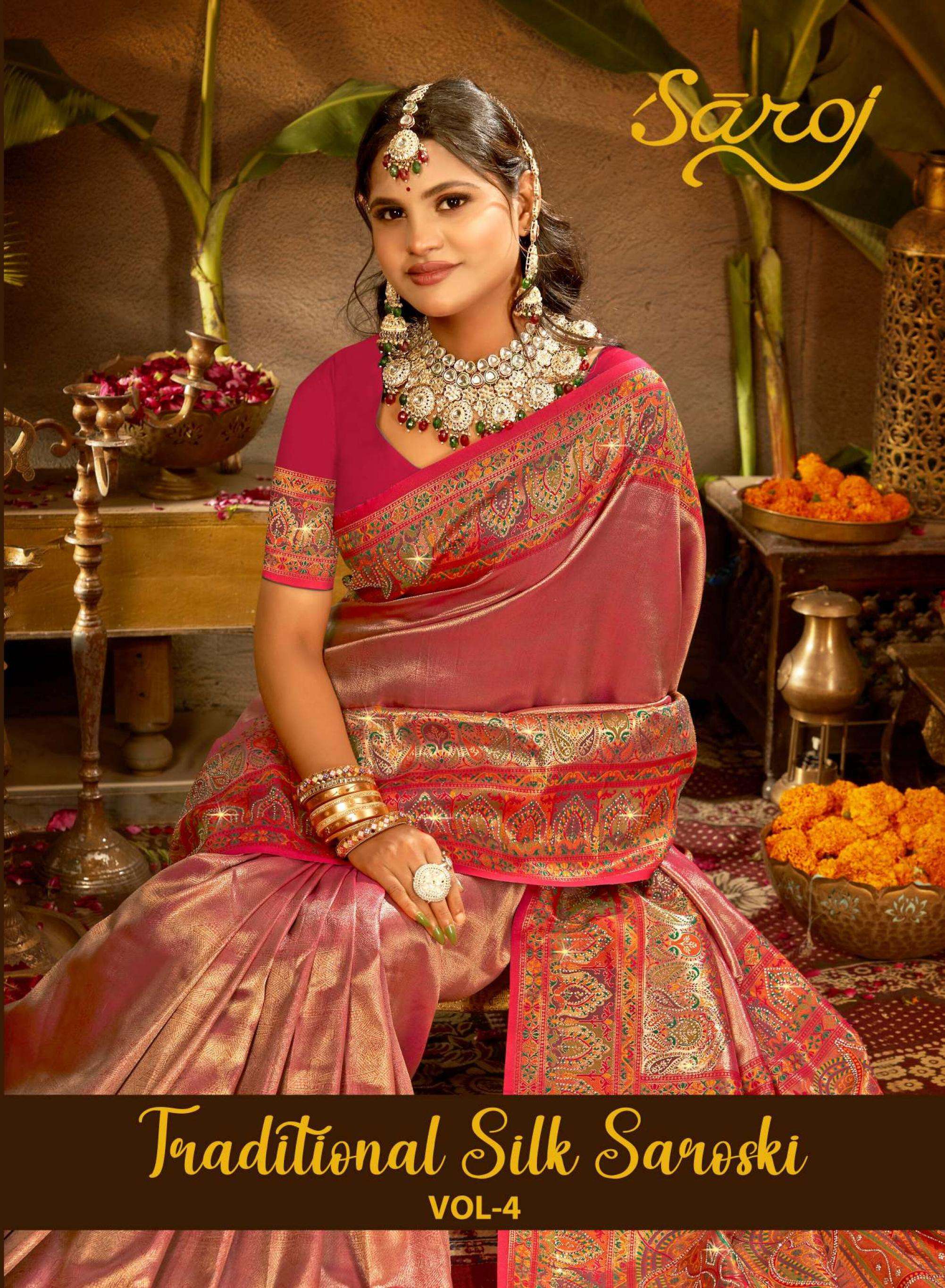 Saroj Traditional Satin Silk vol.4 series 1001 to 1004 Tissue silk saree in wholesale surat