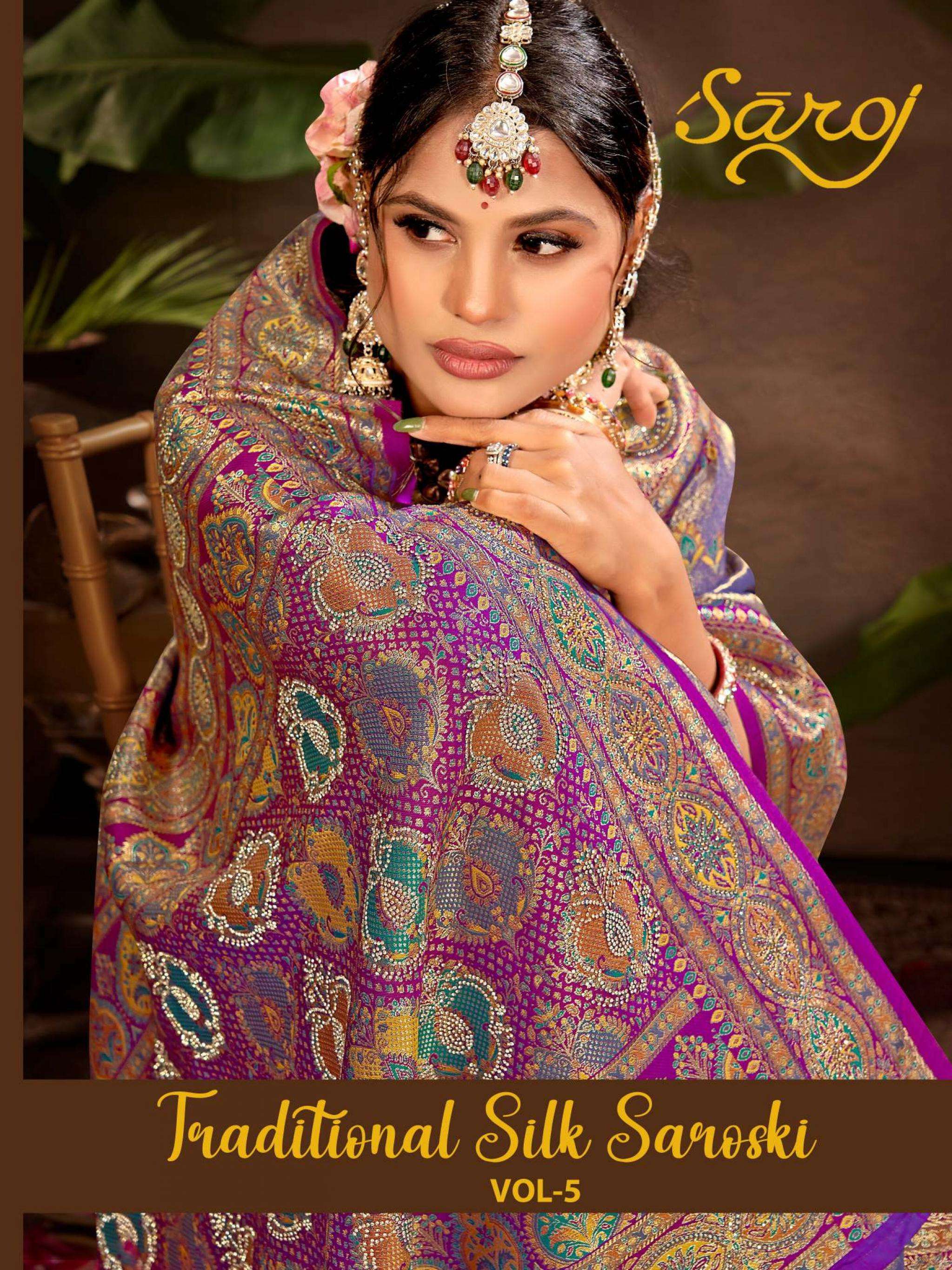 Saroj Traditional Satin Silk vol.5 series 1001 to 1004 Tissue silk saree in wholesale surat