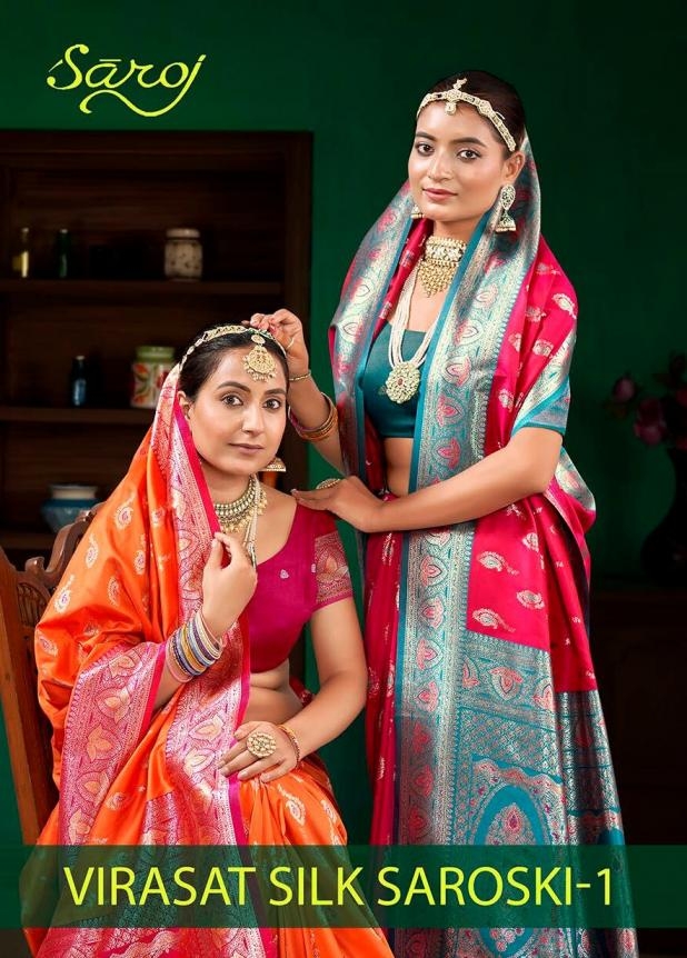 Saroj Virasat silk saroski vol.1 series 1001 to 1006 50*600 silk saree in wholesale surat