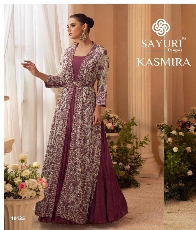 SAYURI DESIGNER KASMIRA PREMIUM REAL CHİNON SILK JACKET WITH BELT SUIT IN WHOLESALE SURAT