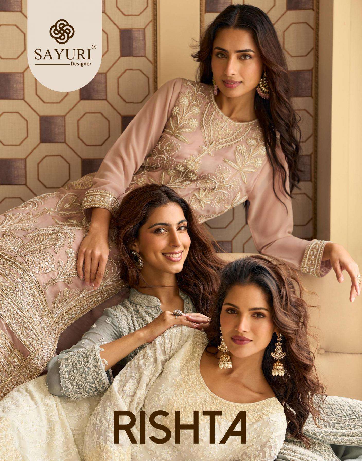 sayuri designer rishta series 10163 to 10165 georgette fully stitch party wear plazzo suits in wholesale surat