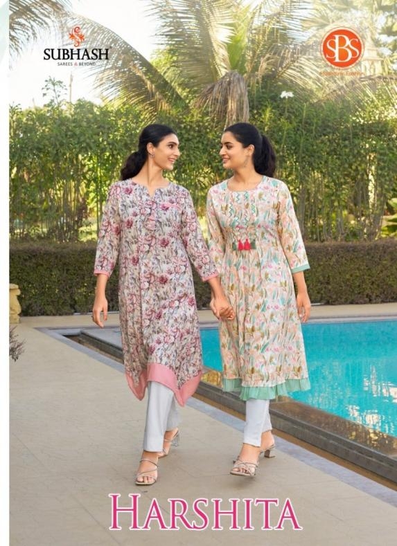 sbs harshita series 4741 to 4746 cotton pretty look readymade long kurtis in wholesale surat