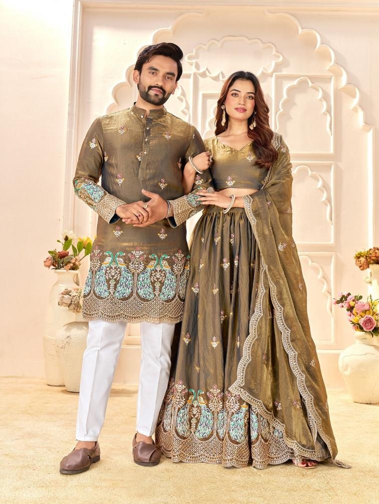 shee star couple vol 7 fendi silk sequence semi stitch lehenga & stitch kurta in wholesale surat