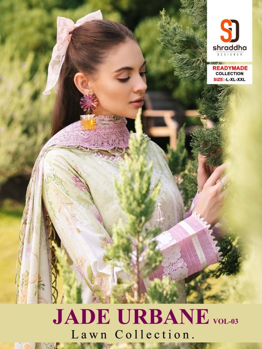 shraddha designer jade urbane vol 3 series 3001 to 3005 lawn cotton pakistani readymade suits in wholesale surat