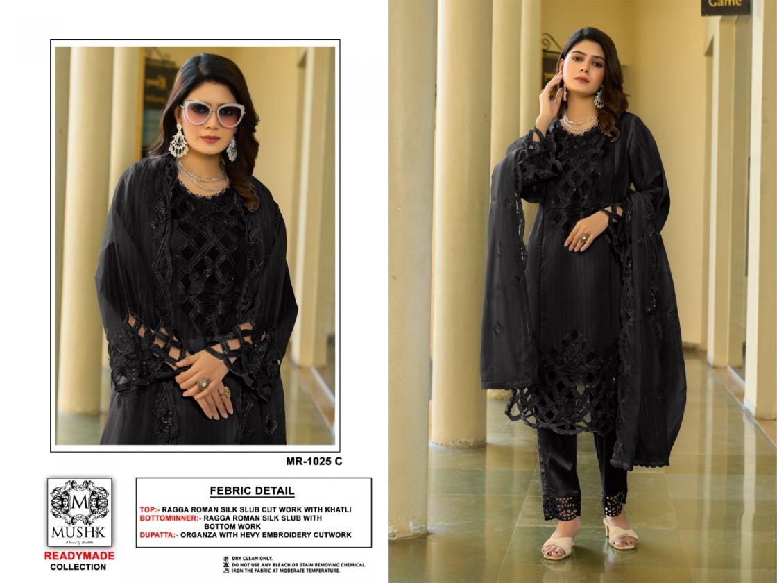 shraddha designer mr 1025 A to C readymade raga roman silk pakistani suits in wholesale surat