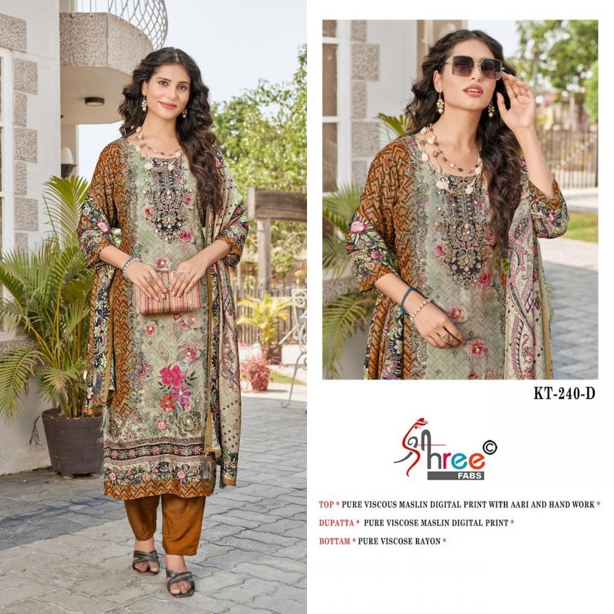shree fab kt 240 defg viscose muslin pakistani suits in wholesale surat