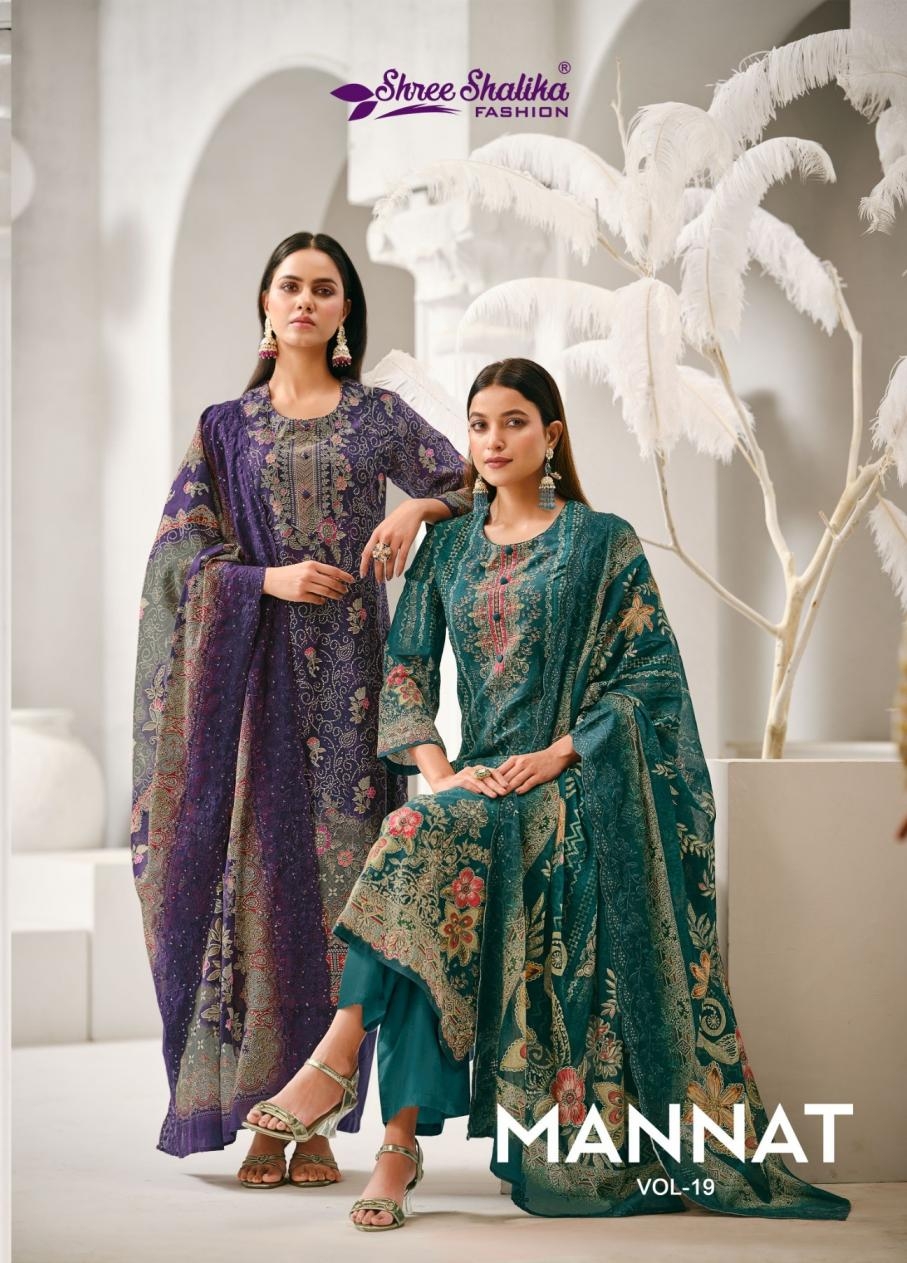 shree shalika mannat vol 19 series19001 to 19006 lawn cotton trendy salwar kameez in wholesale surat