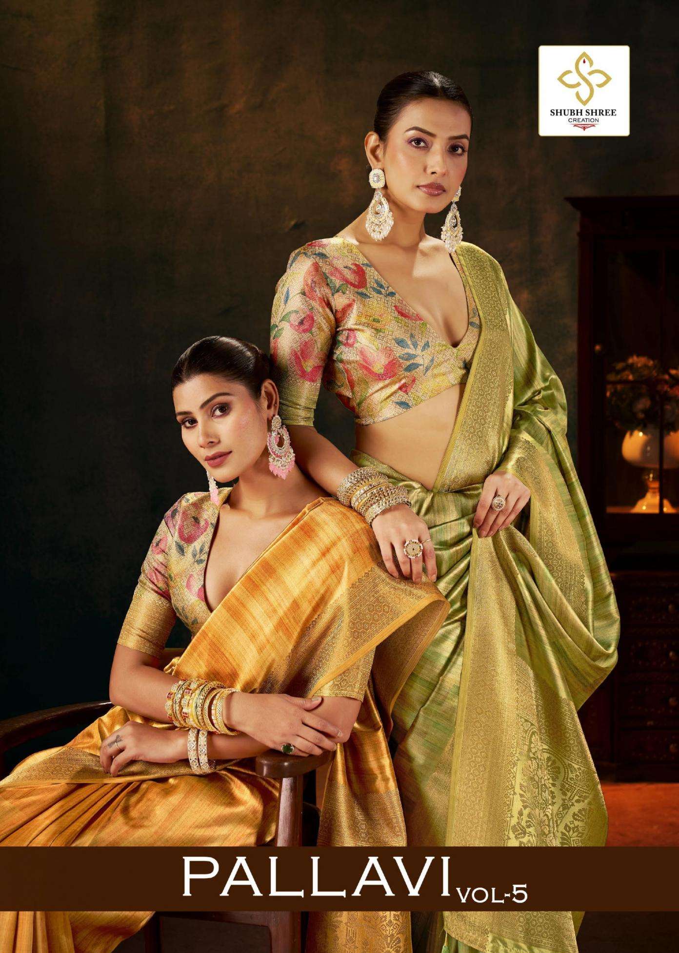 shubh shree creation pallavi vol 5 series 5001 to 5009 tusser silk gorgeous look sarees in wholesale surat