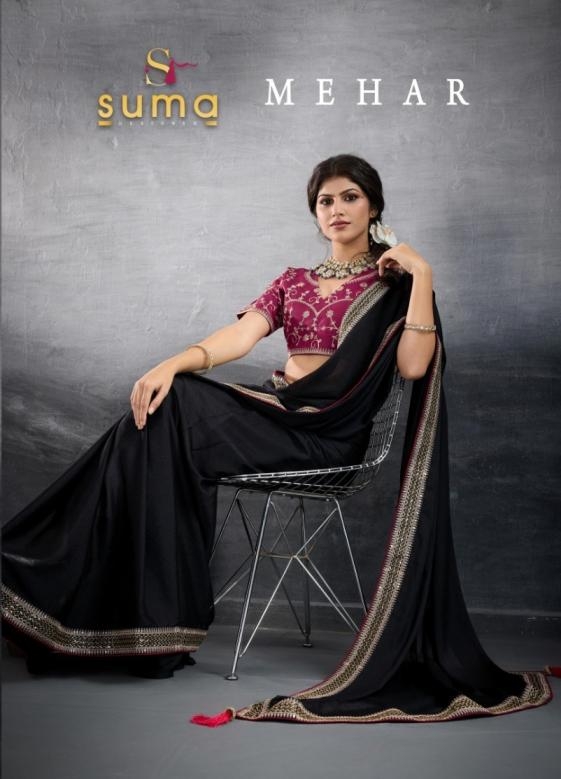 suma mehar star georgette series 10001 to 10008 classic look sarees in wholesale surat