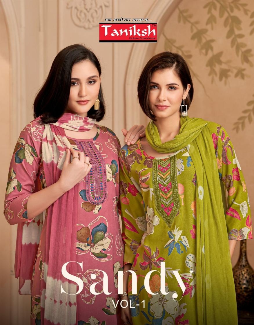 taniksh sandy vol 1 series 1001 to 1008 rayon casual readymade suit in wholesale surat