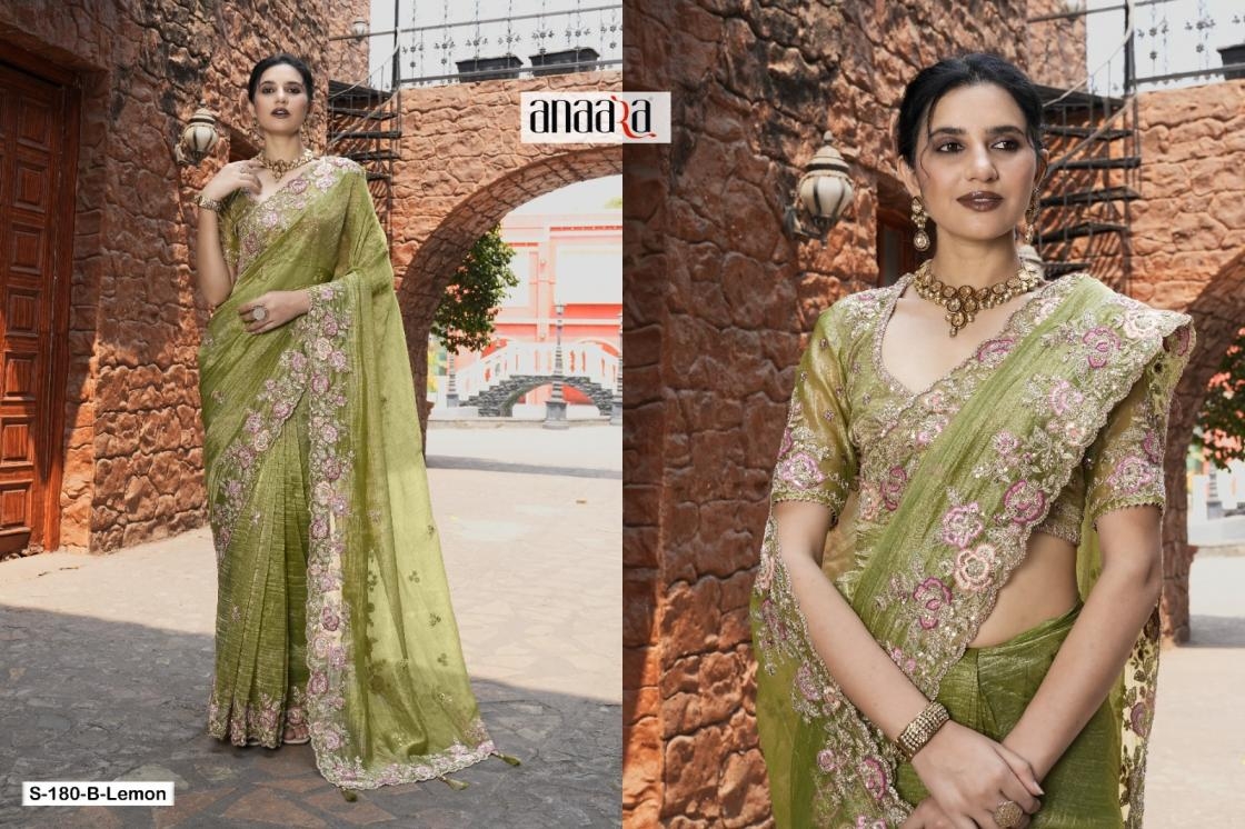 tathastu anaara series 176 to 181 traditional organza tissue sarees in wholesale surat