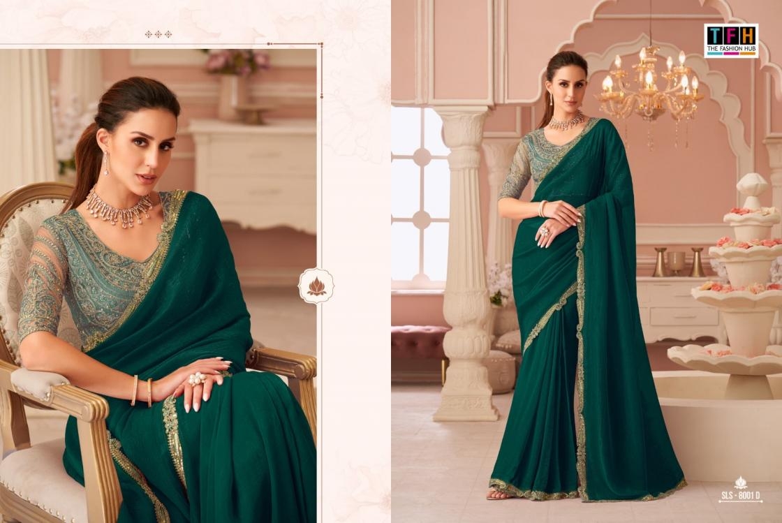 tfh salsa style 8001 series 8001A TO 8001F hit colour rainbow georgette party wear saree in wholesale surat