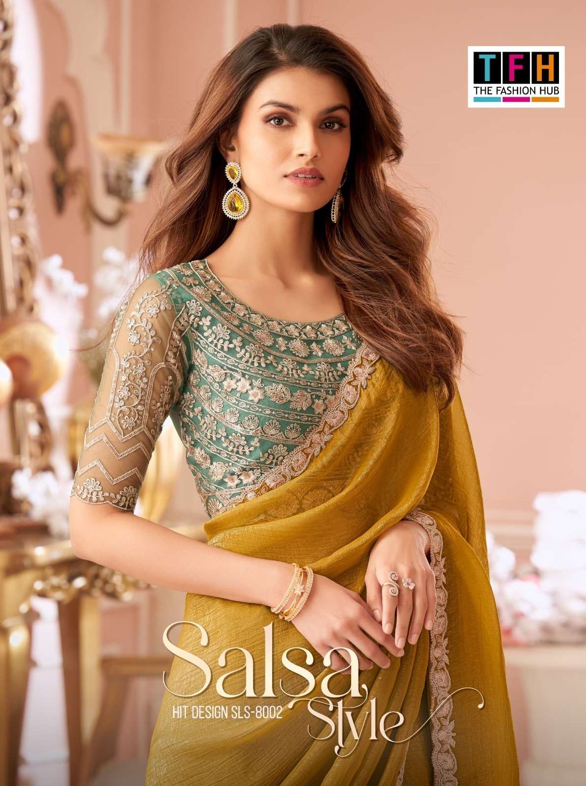 TFH Salsa Style Hits series 8002 A to 8002 F Sunshine Georgette Sarees in wholesale surat