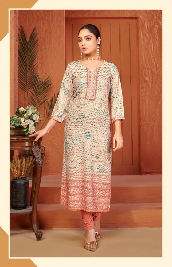 TUNIC HOUSE LYRA  CHIKANKARI ZIG ZAG EMBROIDERY FANCY KURTI SIZE SET COLLECTION IN WHOLESALE SURAT