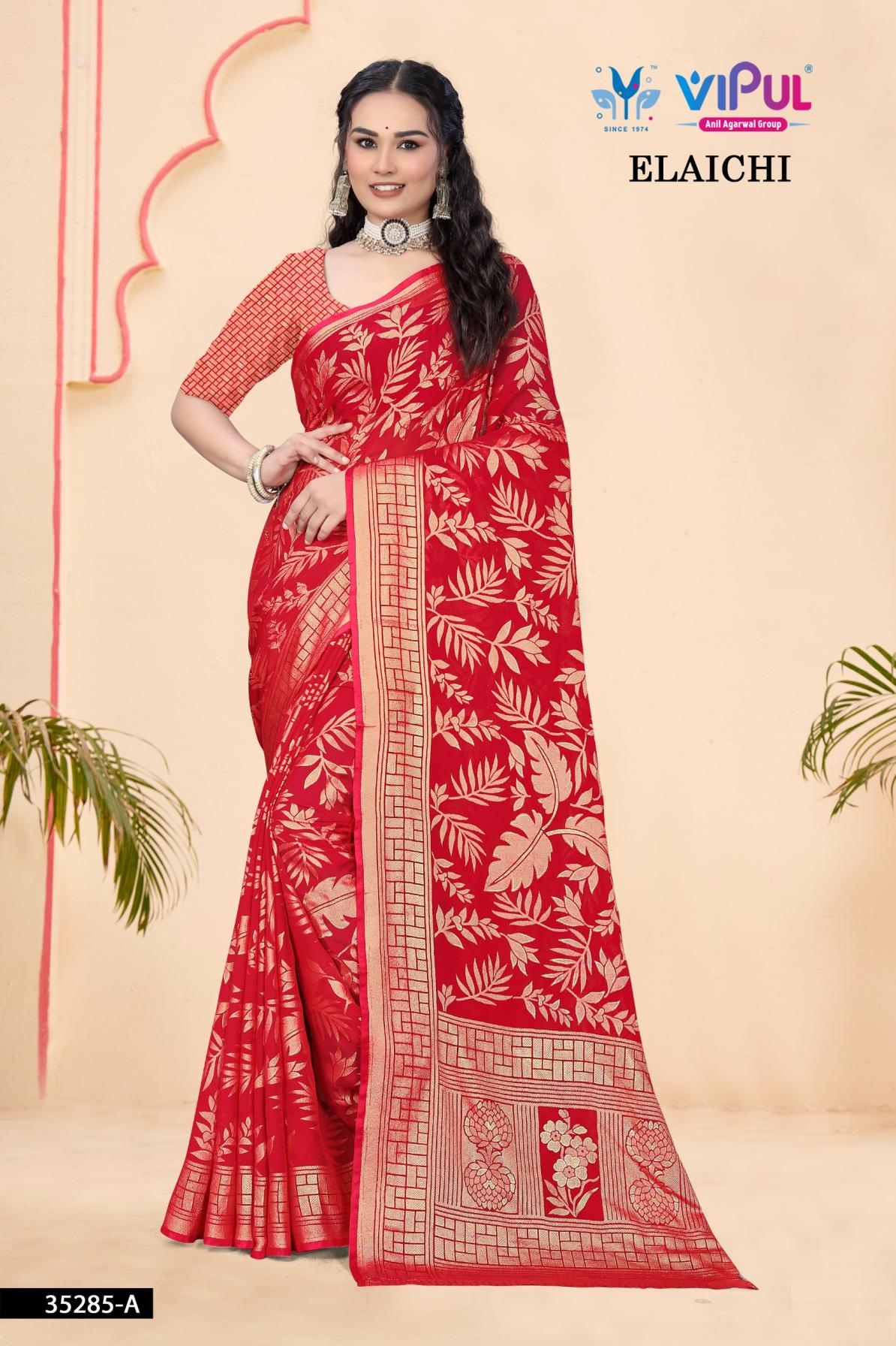 vipul fashion elaichi 35285 A to 35285 D hit design silk brasso saree in wholesale surat