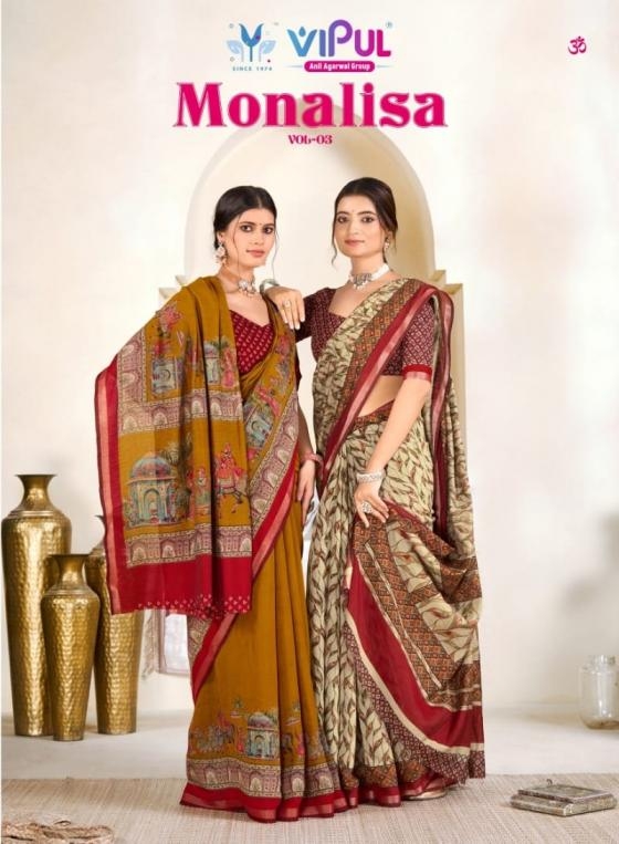 vipul monalisa vol 3 series 92502 to 92513 liva cotton pretty look sarees in wholesale surat