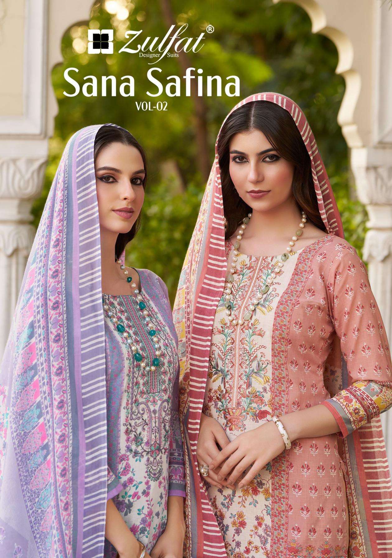 zulfat sana safina vol 2 series 694001 to 694006 cotton pretty look full stitch big size suit in wholesale surat