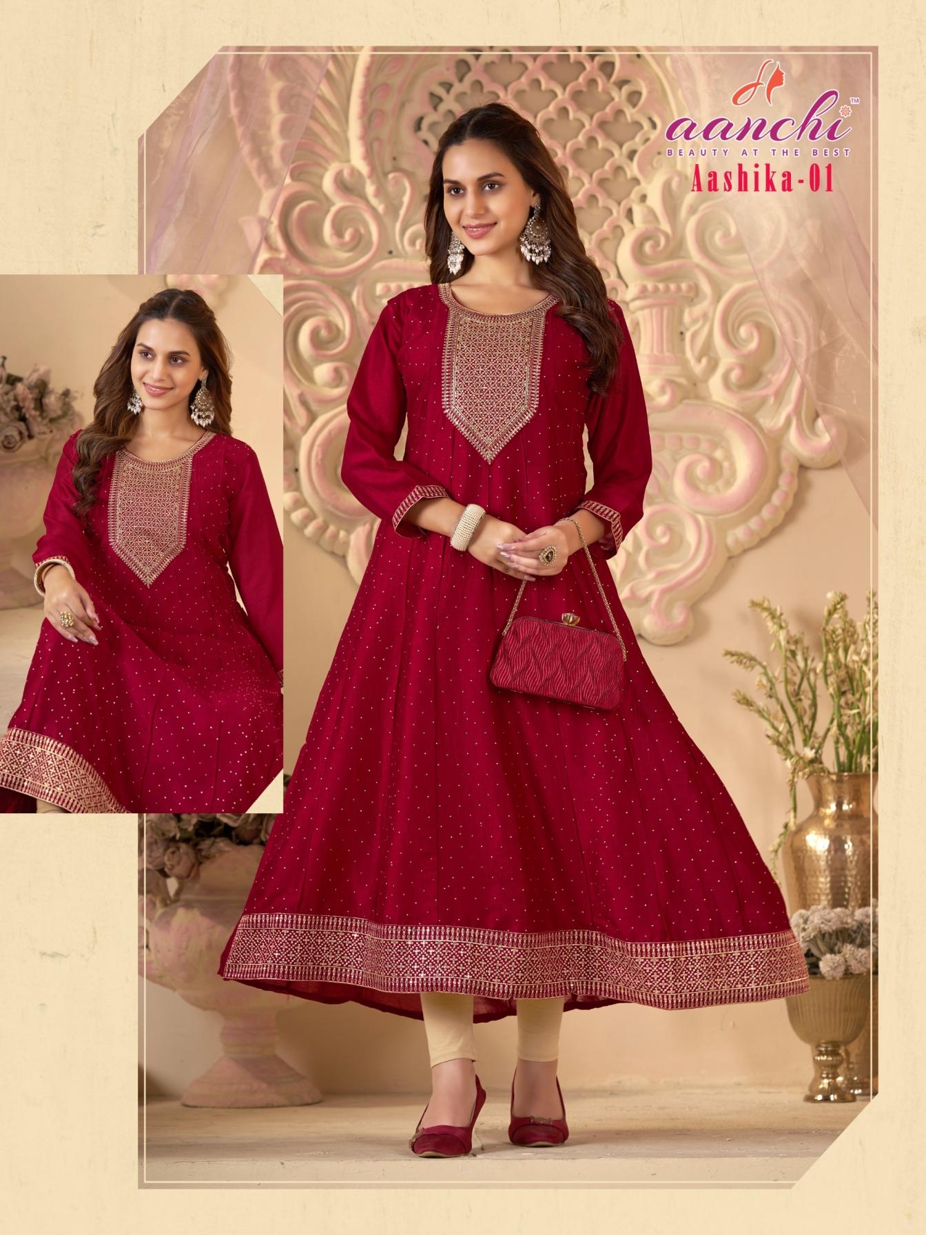 aanchi aashika 1-3 vichitra silk fully stitch unique combo suit in wholesale surat