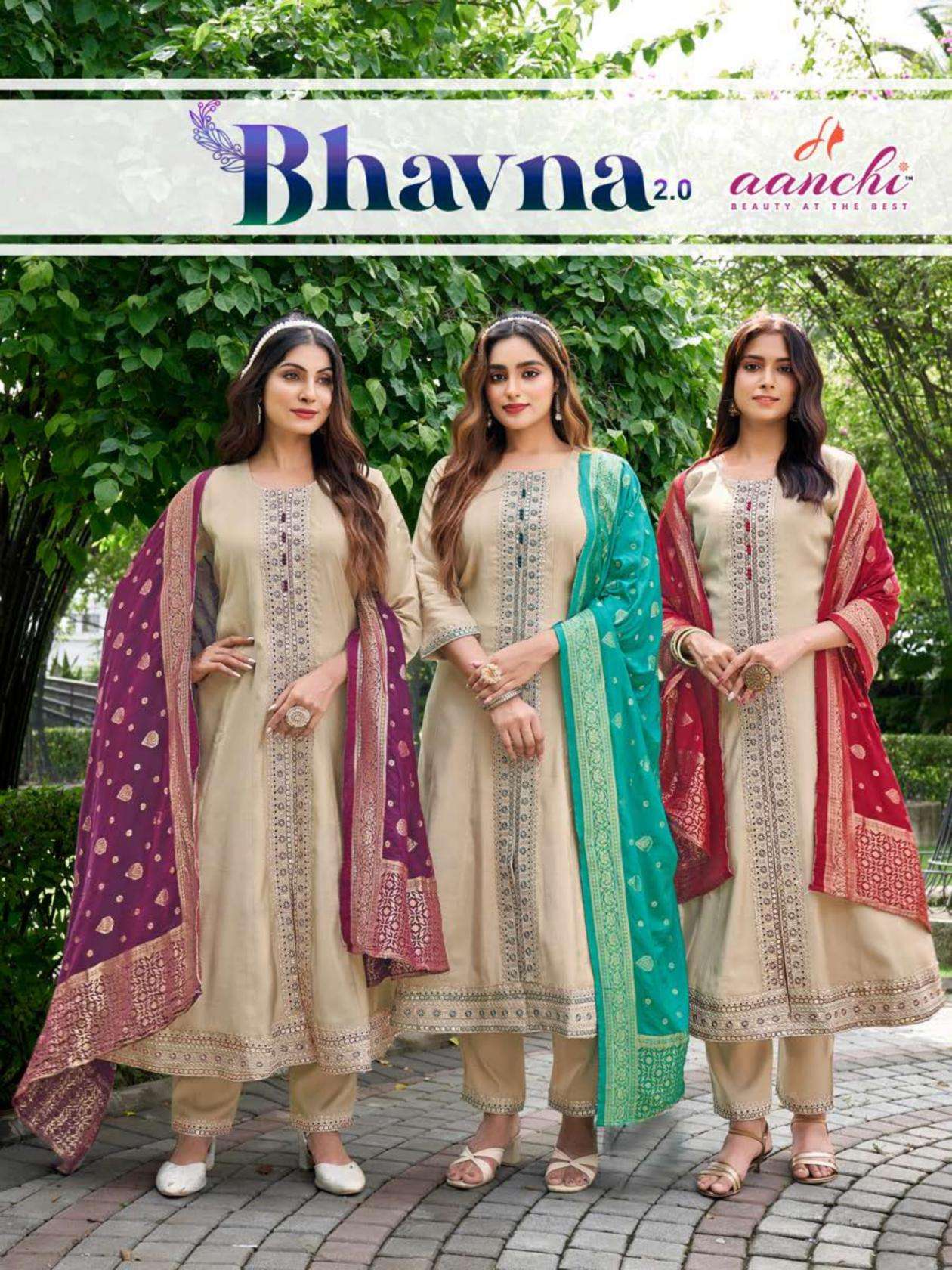 aanchi bhavna 2.0 series 201 to 203 roman shimmer fully stitch suit in wholesale surat