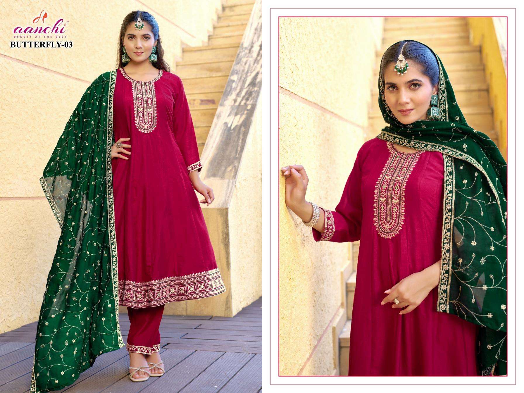 aanchi butterfly 01-03 readymade combo set suit in wholesale surat