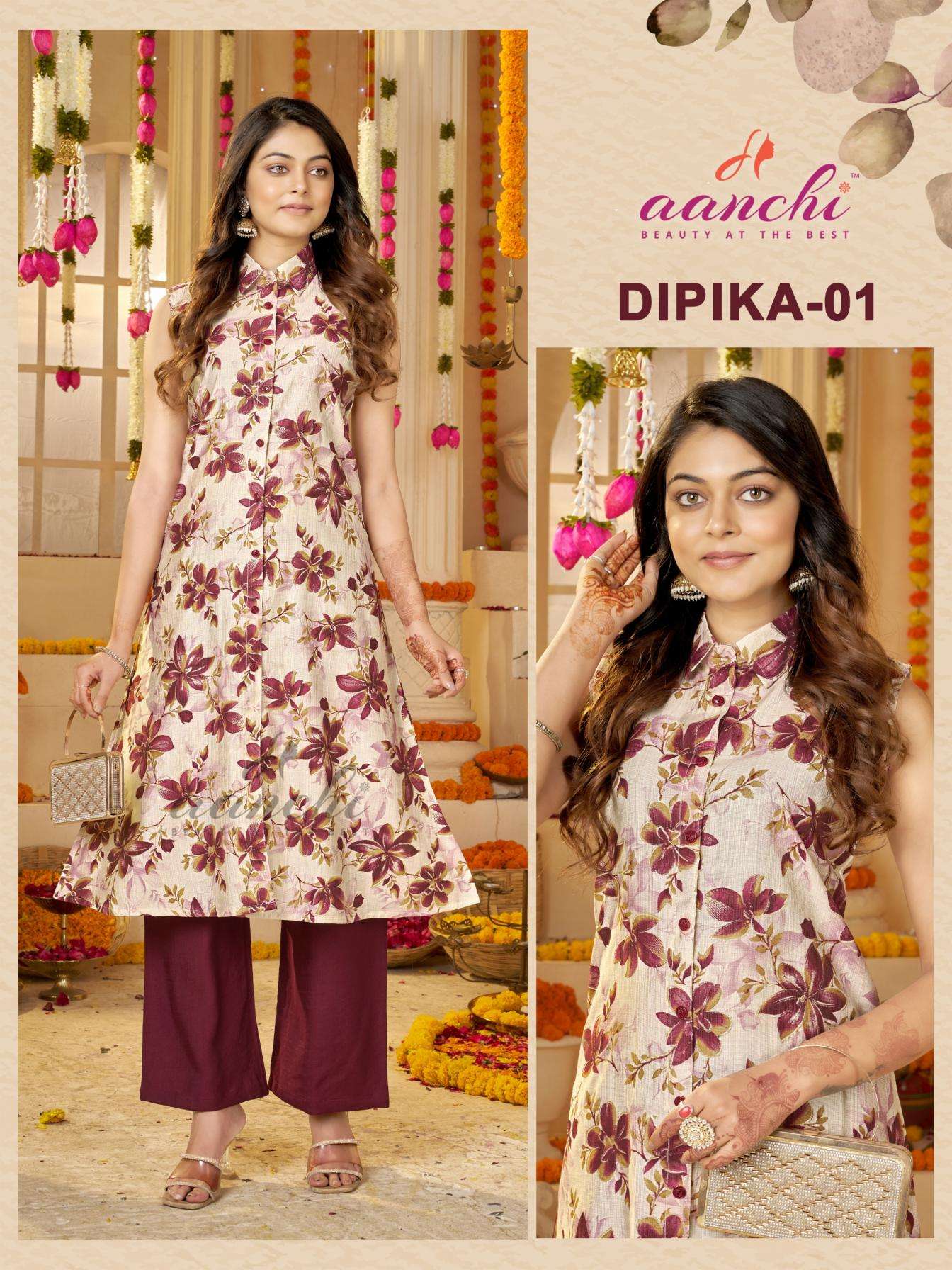 aanchi dipika series 01 to 02 vatican print fully stitch stylish kurti with pant in wholesale surat