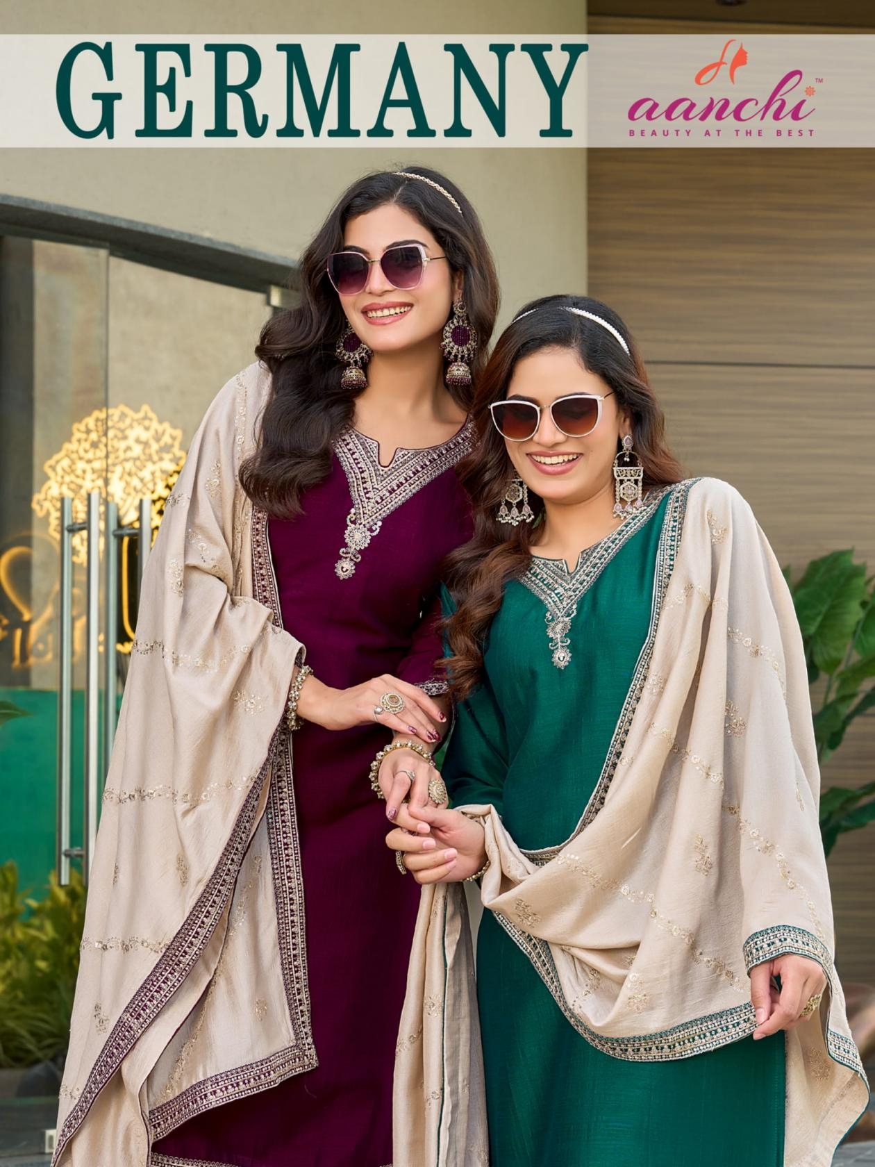 aanchi germany elegant style vichitra silk fully stitch salwar suits in wholesale surat