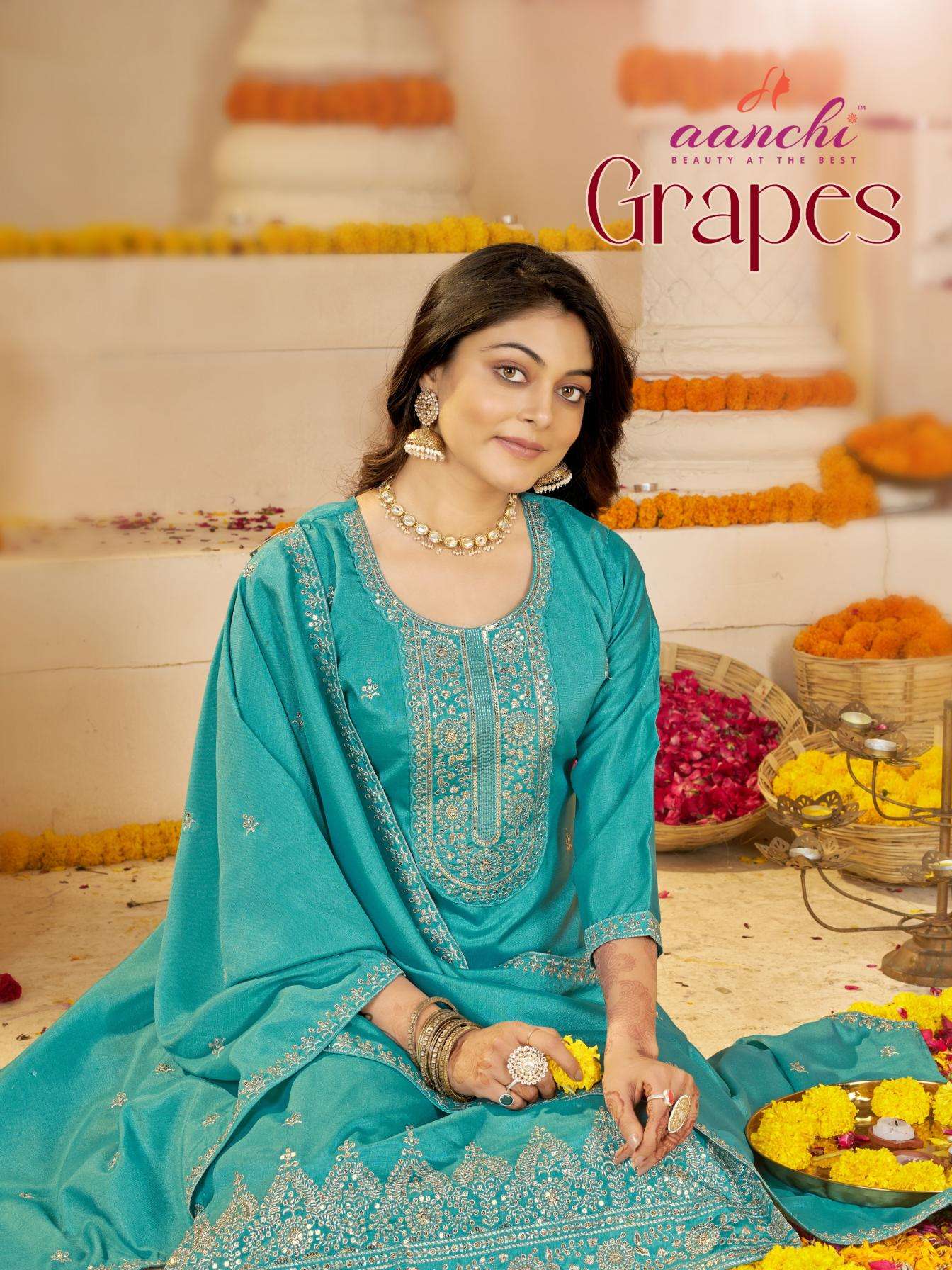 aanchi grapes readymade unique crystal silk suit in wholesale surat