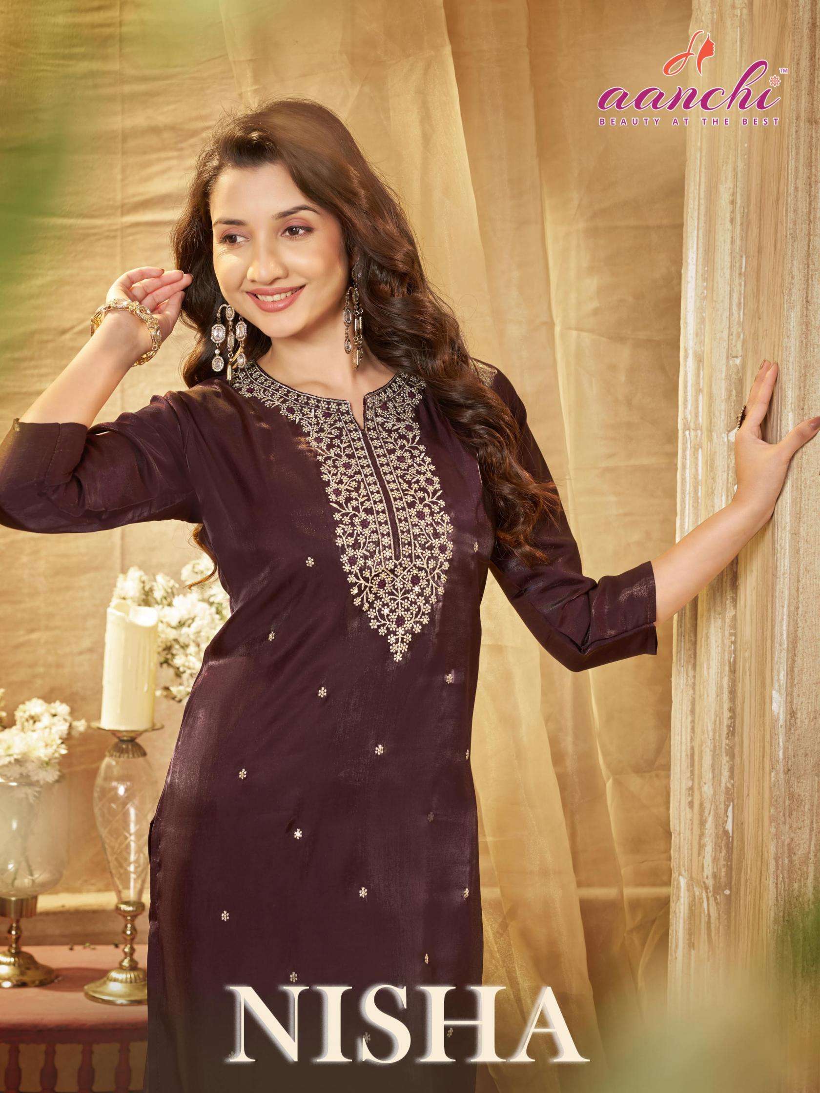 aanchi nisha glass roman readymade classic long kurti in wholesale surat