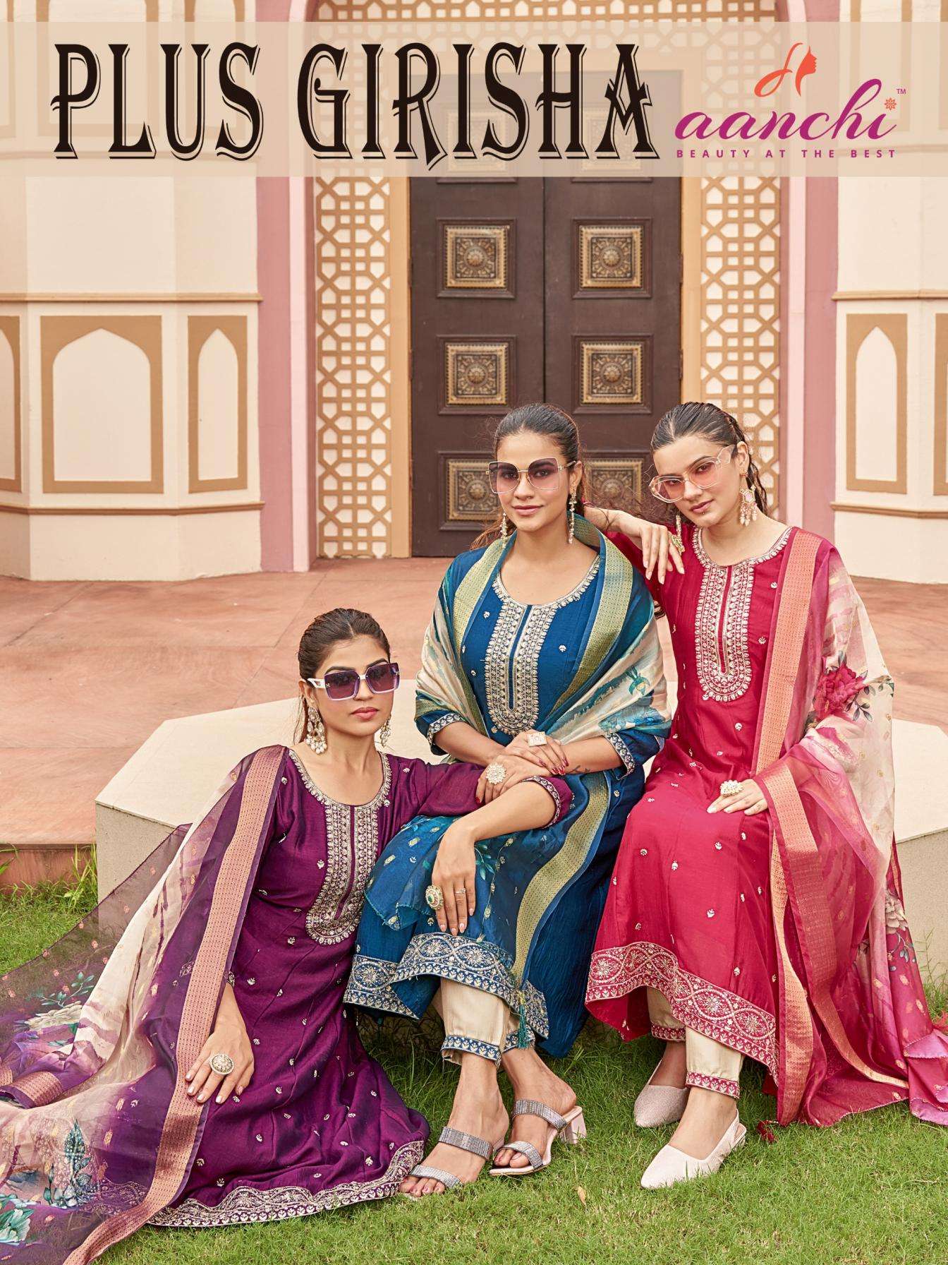 aanchi plus girisha vichitra silk fully stitch big size modern combo salwar suit in wholesale surat