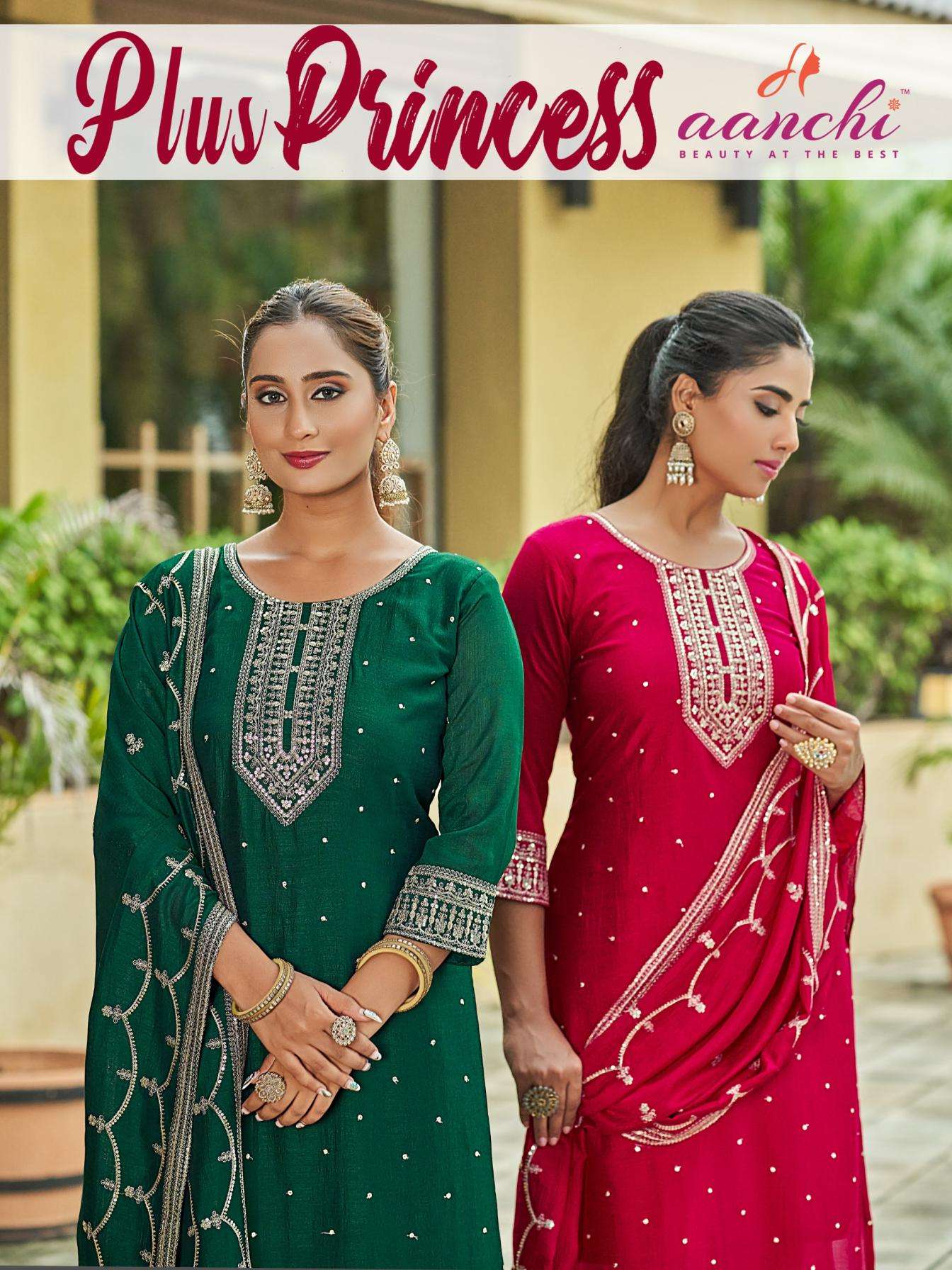 aanchi plus princess vichitra silk hit design readymade plus size combo suits in wholesale surat