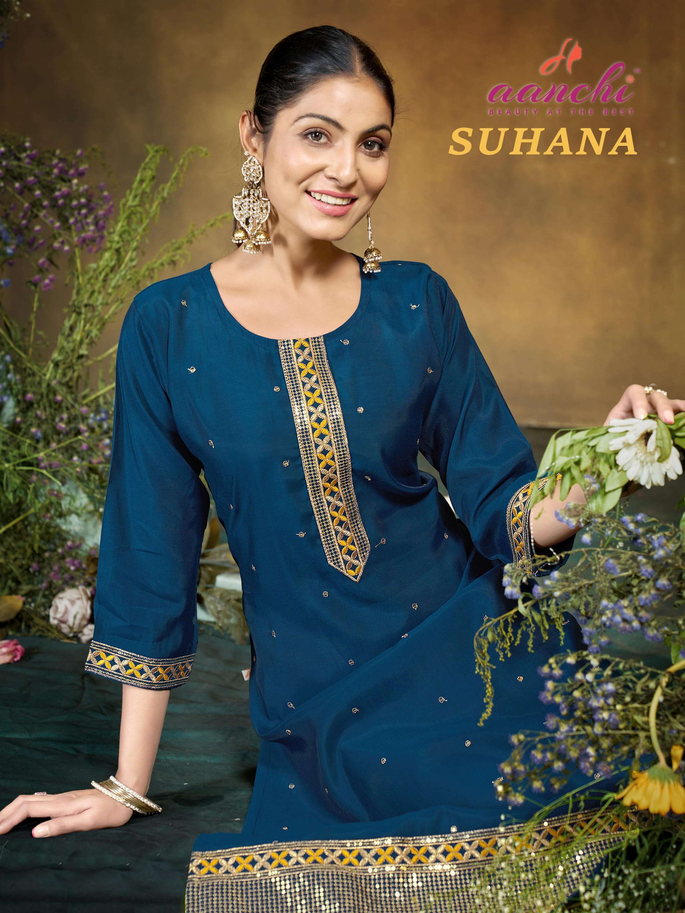 aanchi suhana series 1001 to 1004 roman silk fully stitch pretty look kurti in wholesale surat
