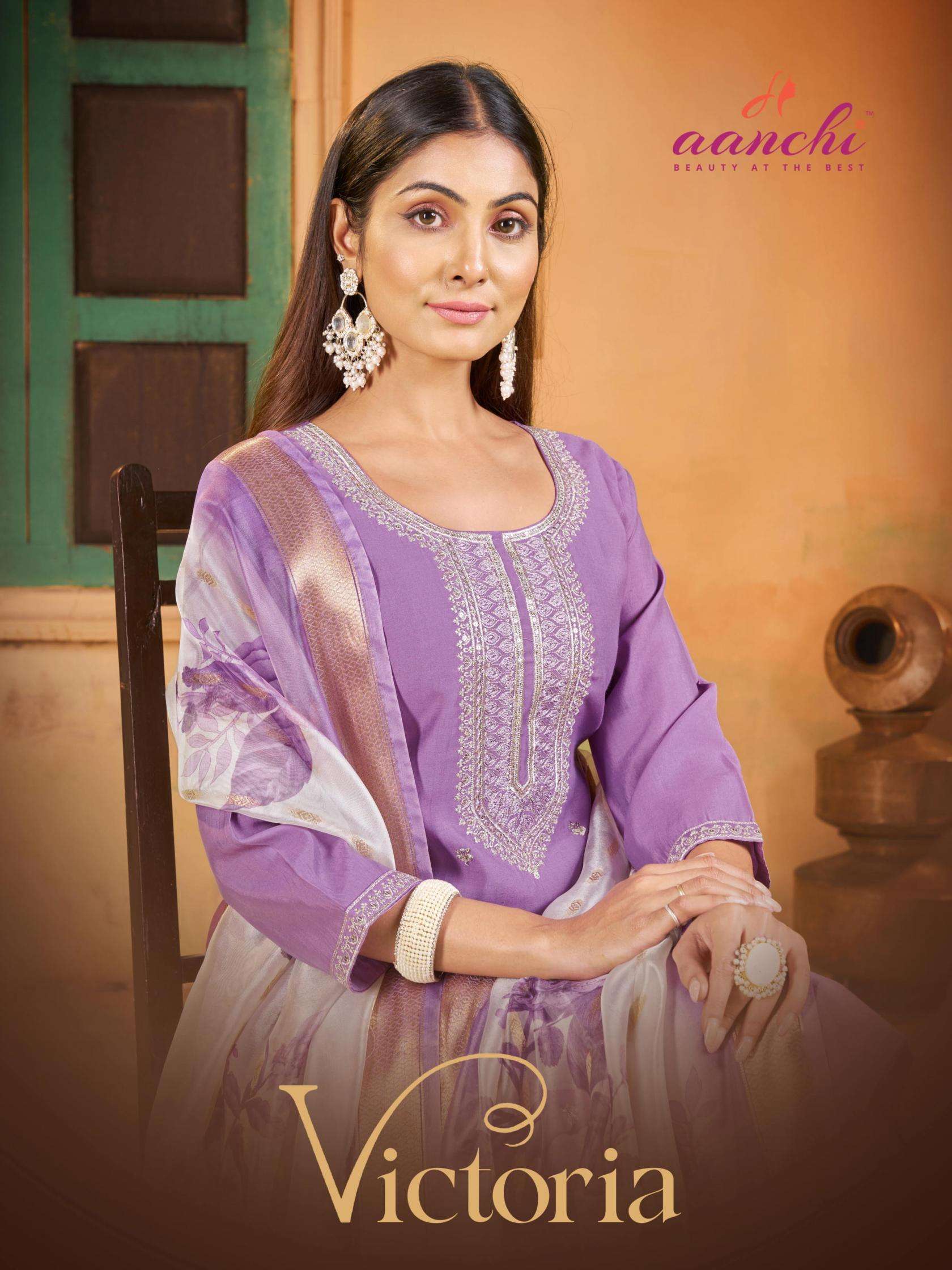 aanchi victoria full stitch roman silk modern salwar kameez in wholesale surat