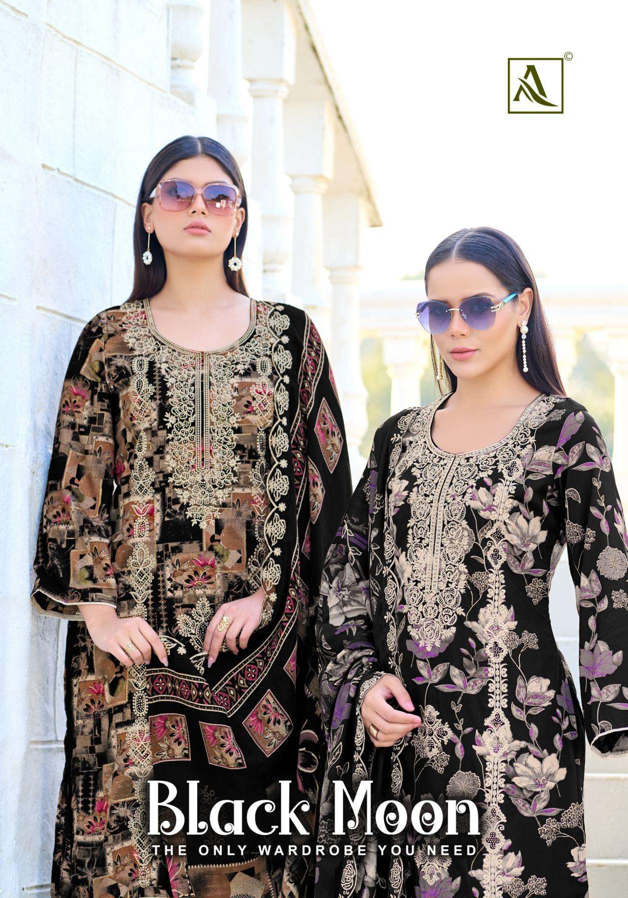 alok black moon series 216297101 to 216297106 viscose rayon pakistani suits in wholesale surat