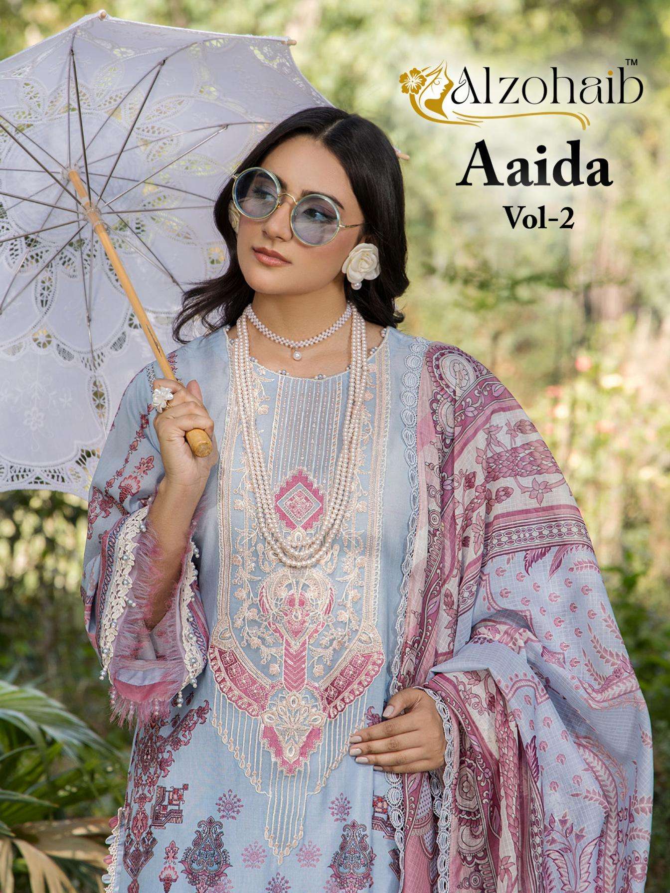 alzohaib aaida vol 2 series 1386 to 1389 cotton modern pakistani salwar kameez in wholesale surat