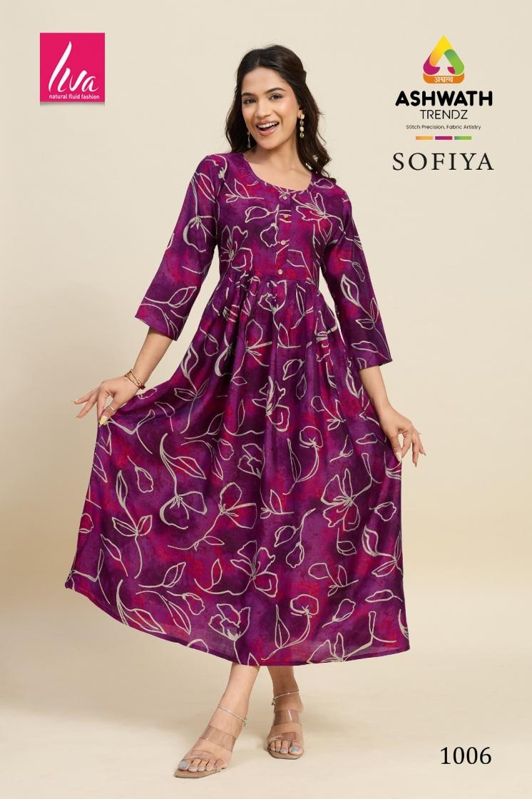 ashwath trendz sofiya series 1001 to 1010 amazing chanderi foil print fully stitch gown in wholesale surat