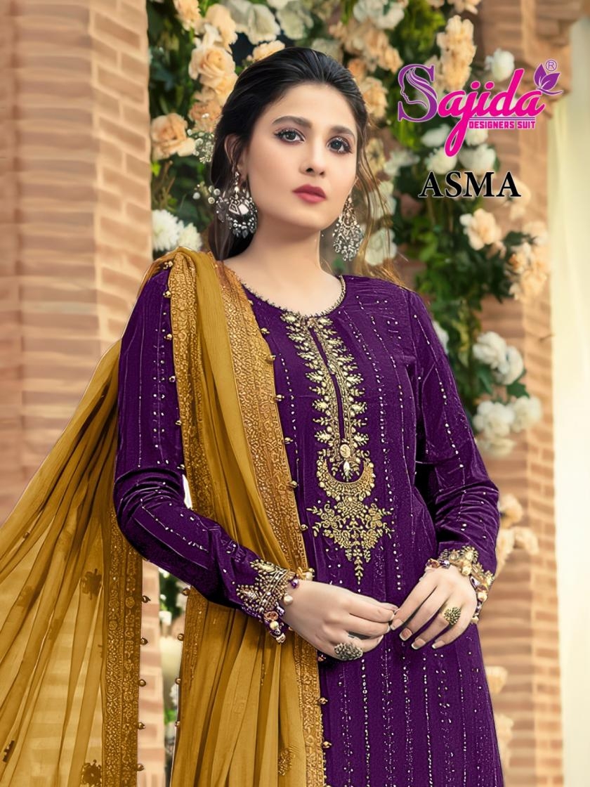 asma sajida designer series 1128 A to 1128 E georgette hit design pakistani salwar kameez in wholesale surat