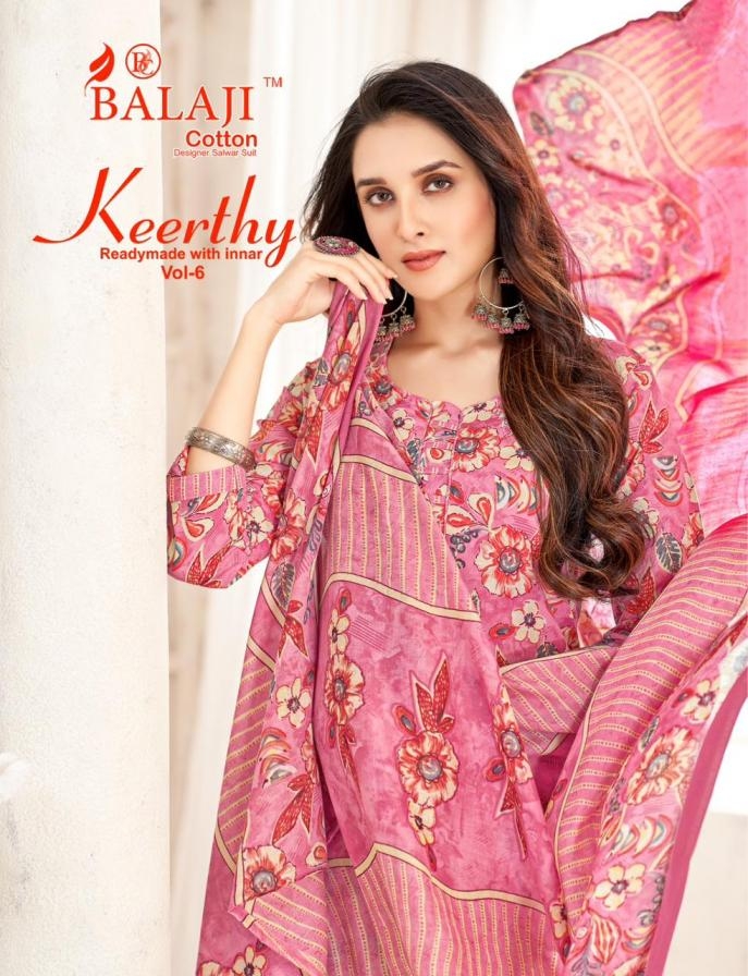 balaji keerthy vol 6 series 6001 to 6010 mix cotton fully stitch pretty look suit in wholesale surat