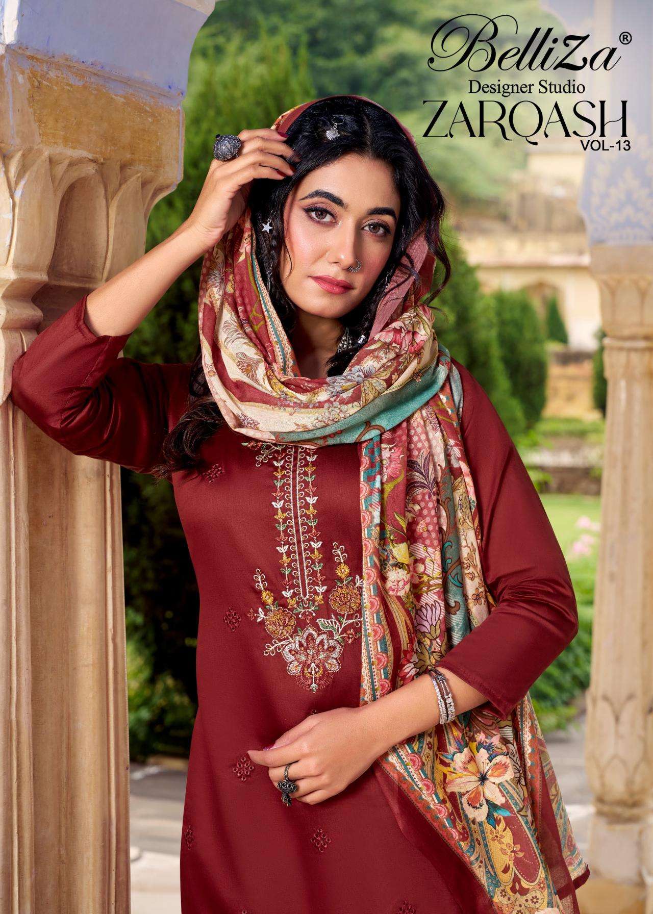 belliza designer zarqash vol 13 series 926001 to 926006 jam classic look salwar kameez in wholesale surat