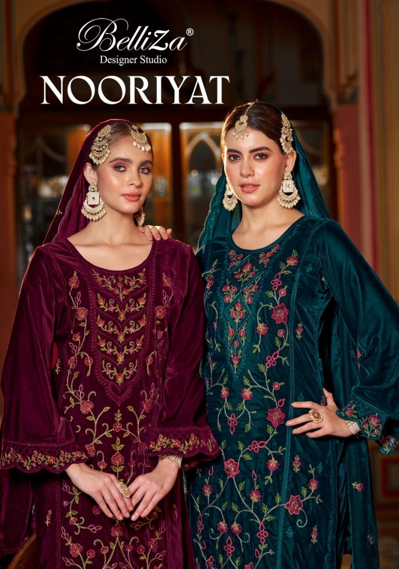 belliza nooriyat series 973001 to 973004 velvet winter special pakistani salwar kameez in wholesale surat